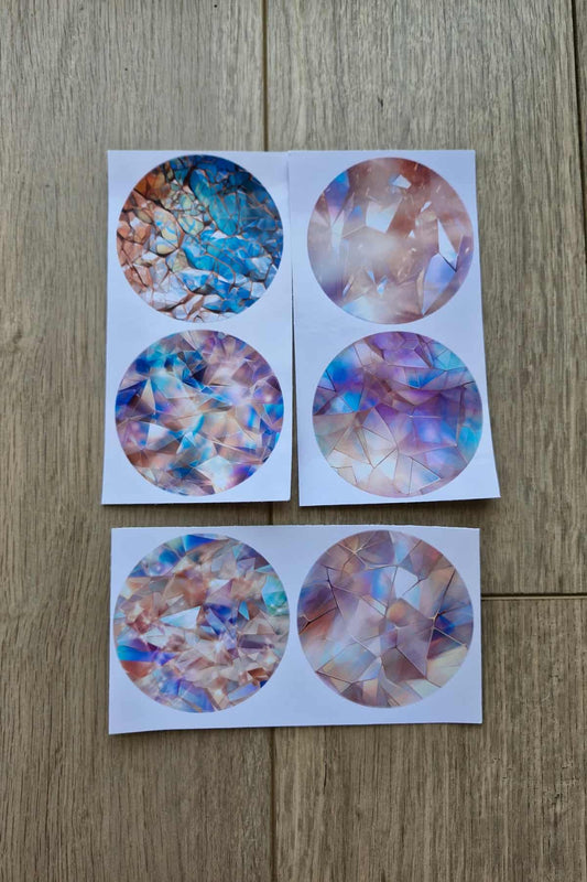 6 Adet Vitray Pembe Sticker Seti Bullet Journal Laptop Termos Scrapbook Renkli Cam Yuvarlak Sticker