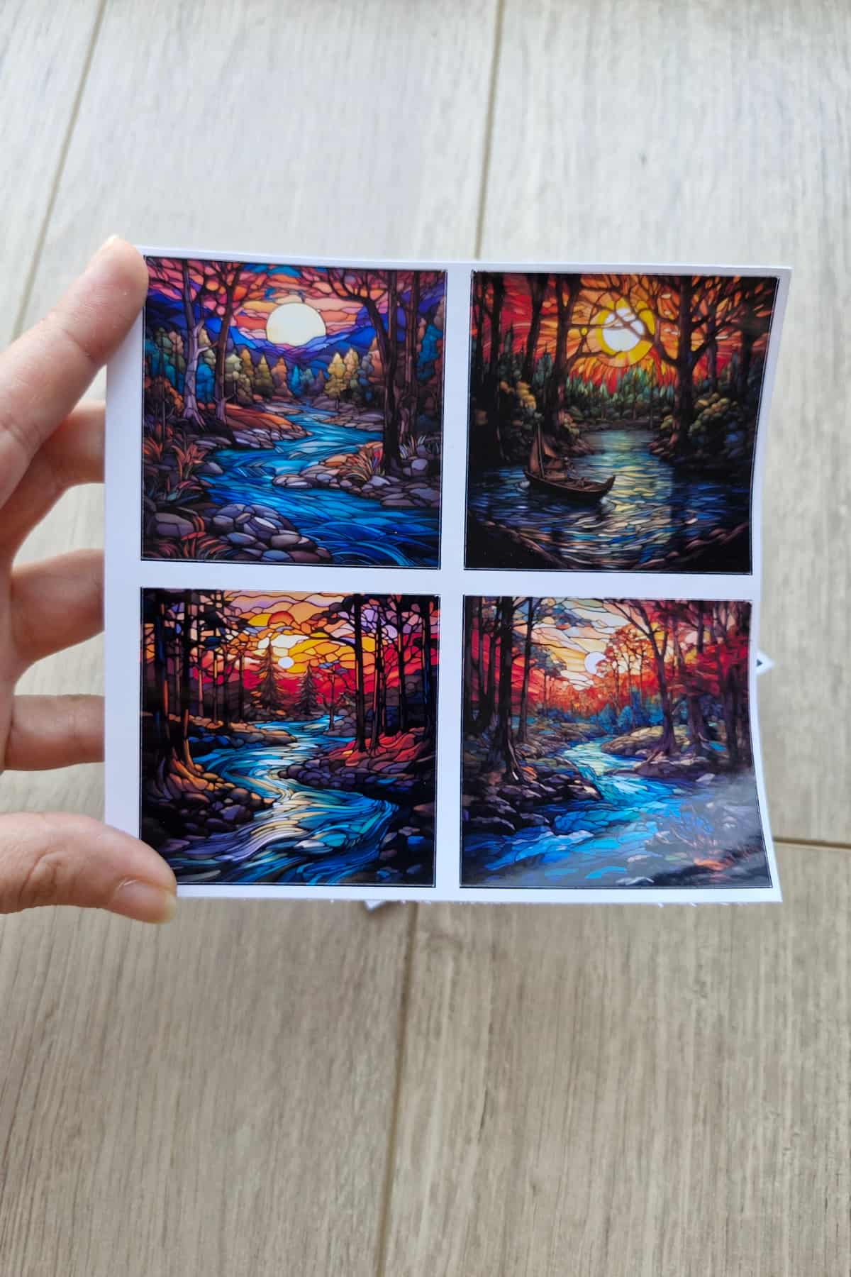 8 Adet Vitray Kale Orman Sticker Seti Bullet Journal Laptop Termos Renkli Cam Kare Sticker