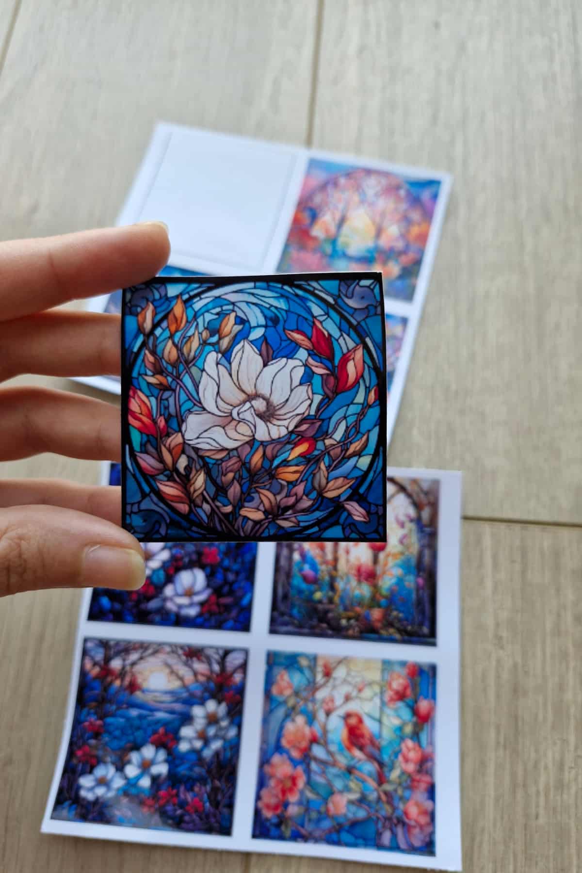 8 Adet Vitray Beyaz Çiçek Sticker Seti Bullet Journal Laptop Termos Renkli Cam Kare Sticker
