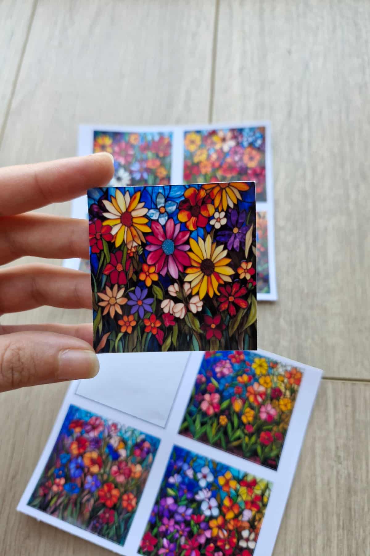 8 Adet Vitray Çiçek Sticker Seti Bullet Journal Laptop Termos Renkli Cam Kare Sticker