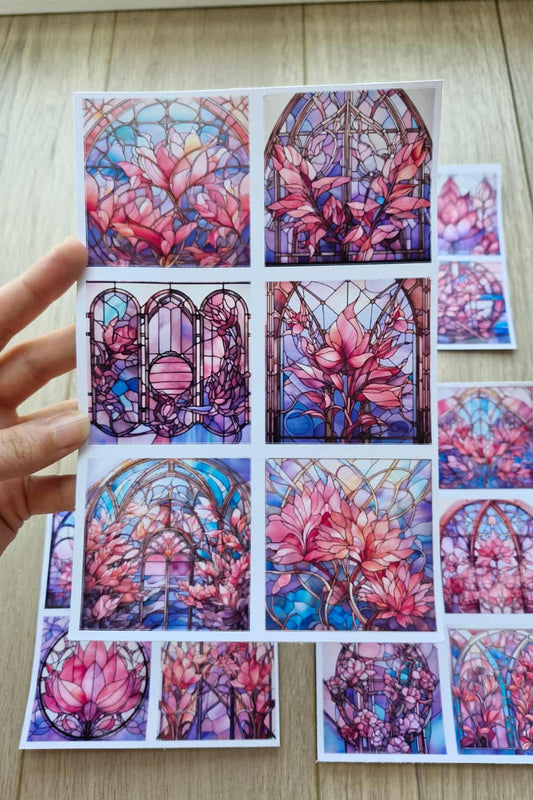 20 Adet Vitray Pembe Sticker Seti Bullet Journal Laptop Termos Renkli Cam Kare Sticker