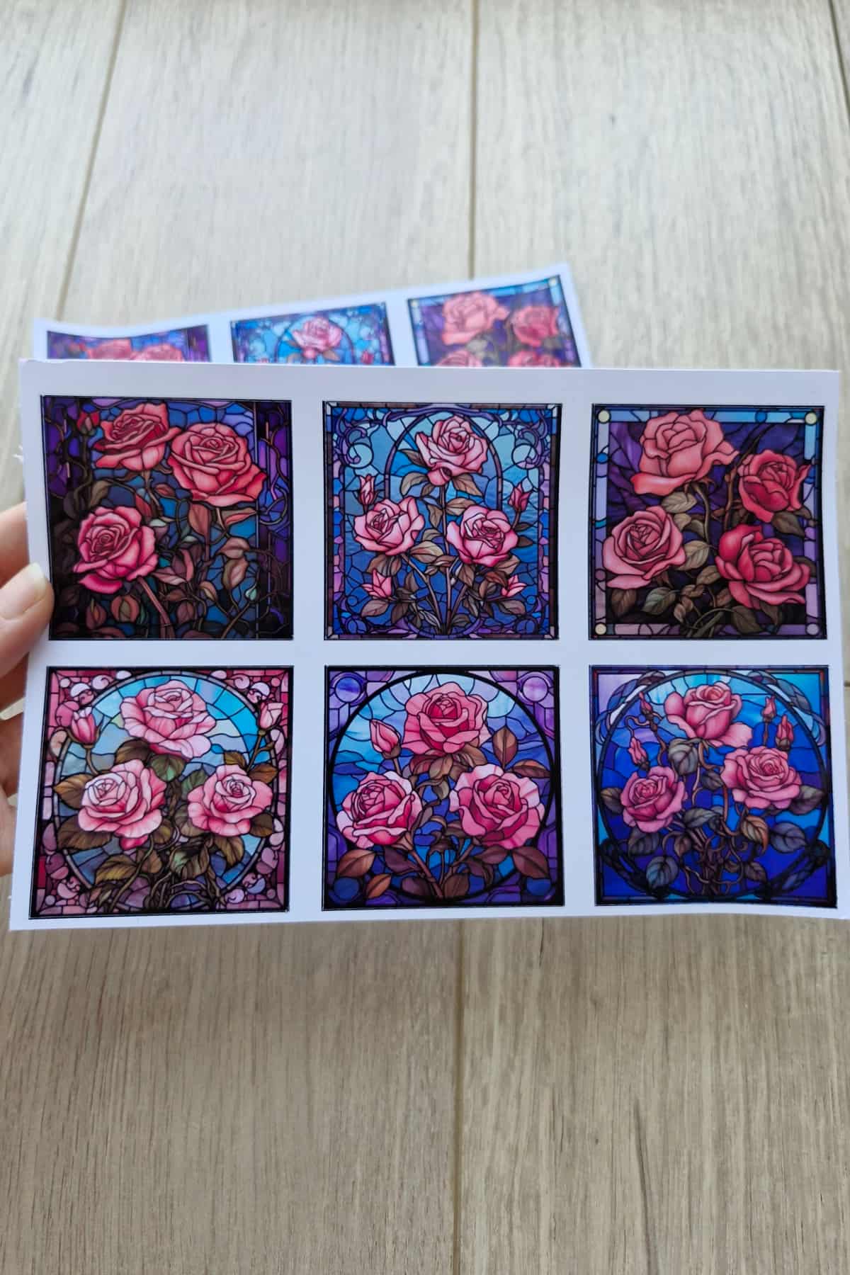 12 Adet Vitray Gül Sticker Seti Bullet Journal Laptop Termos Renkli Cam Kare Sticker