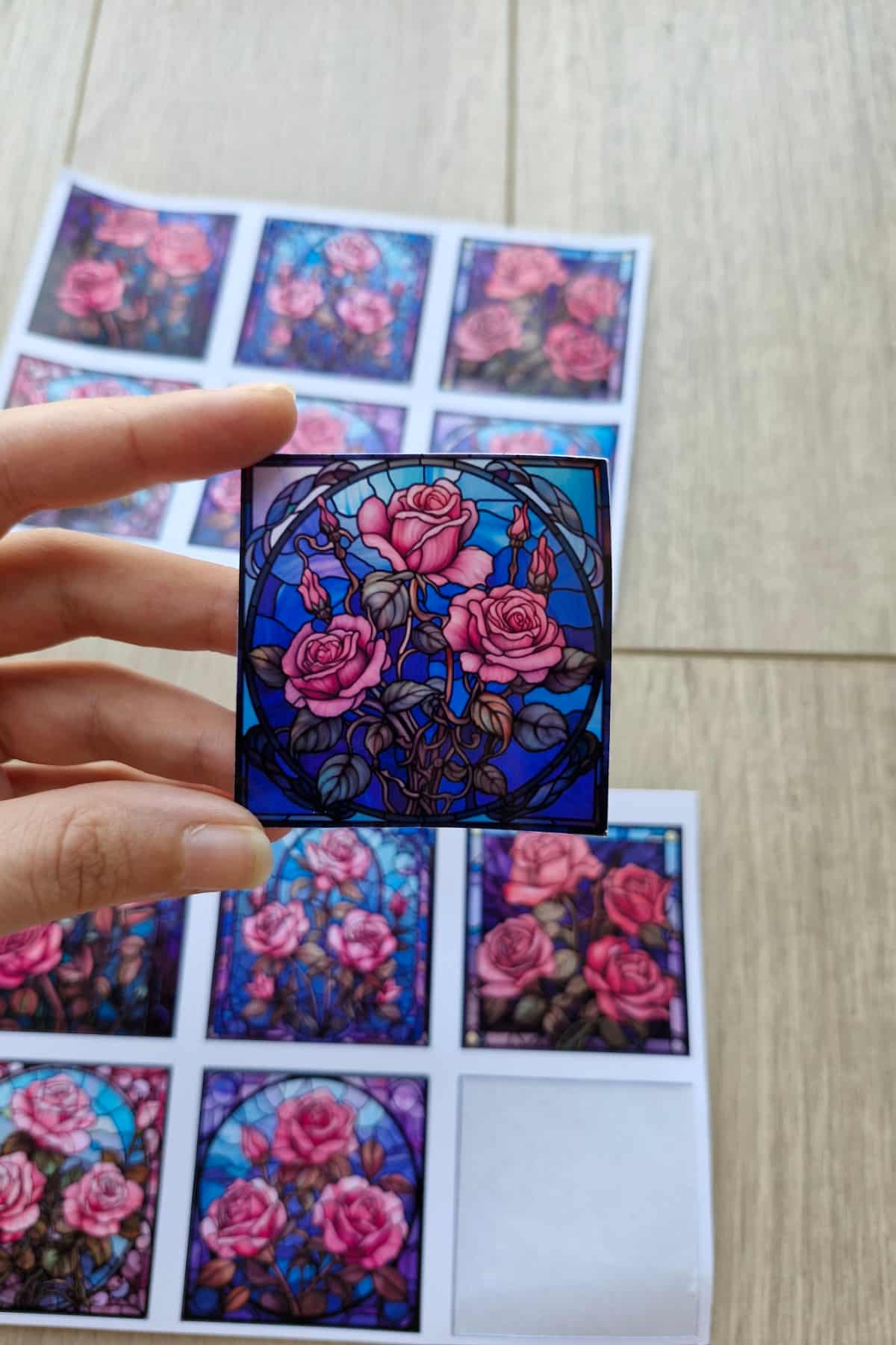 12 Adet Vitray Gül Sticker Seti Bullet Journal Laptop Termos Renkli Cam Kare Sticker