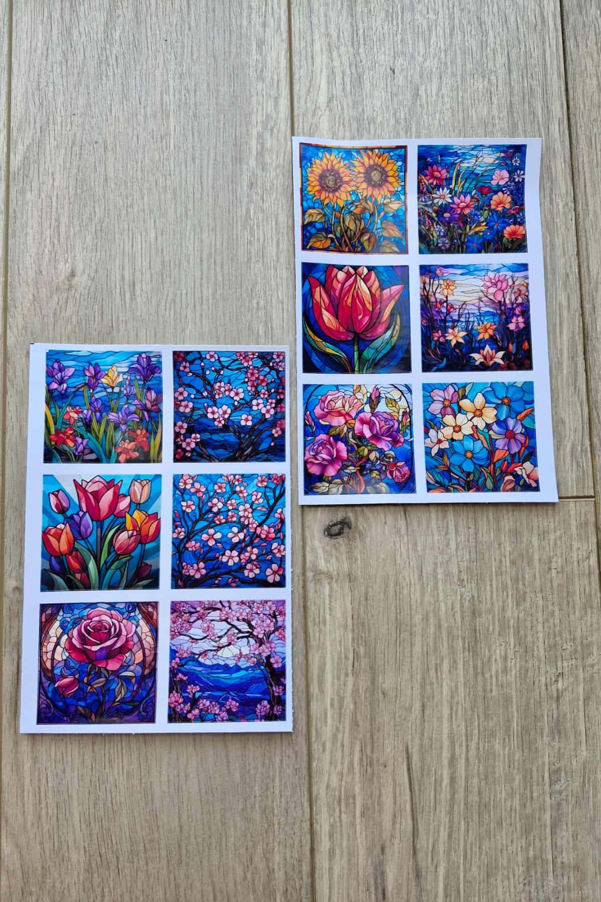 12 Adet Vitray Çiçek Sticker Seti Bullet Journal Laptop Termos Renkli Cam Kare Sticker