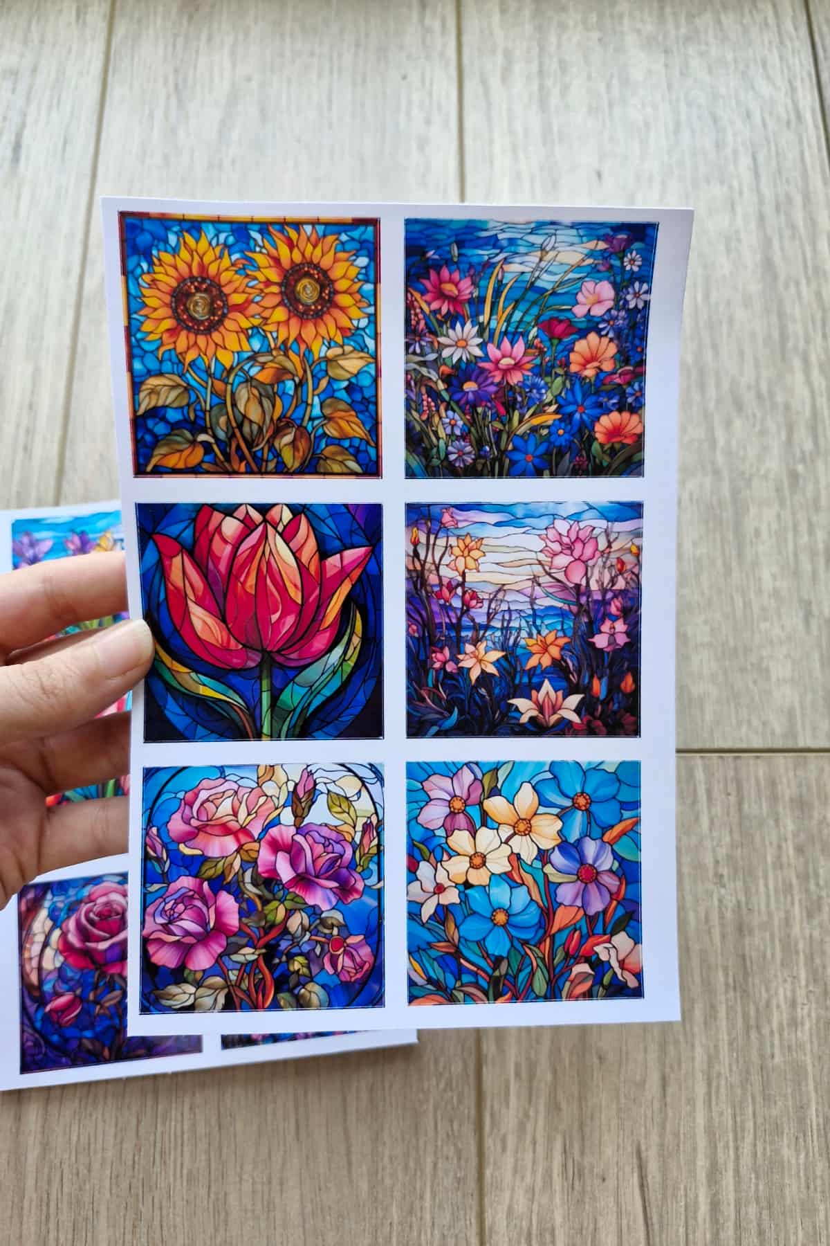 12 Adet Vitray Çiçek Sticker Seti Bullet Journal Laptop Termos Renkli Cam Kare Sticker