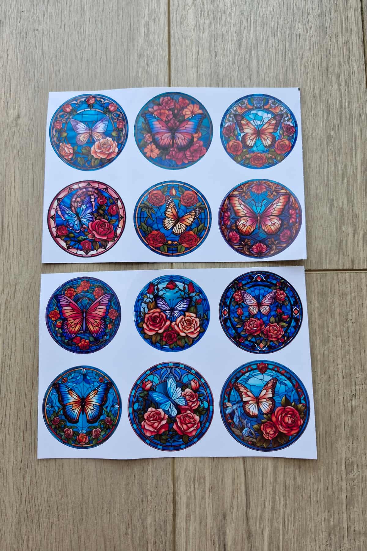 12 Adet Vitray Kelebek Sticker Seti Bullet Journal Laptop Termos Scrapbook Renkli Cam Yuvarlak