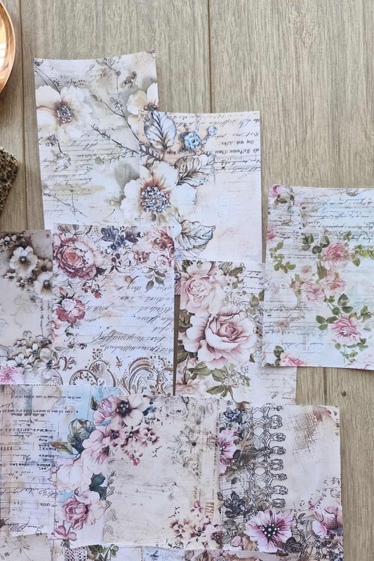 15 Adet Eskitme Vintage Çiçek Temalı Scrapbook Kağıt Seti Bullet Journal Dekupaj Kağıdı