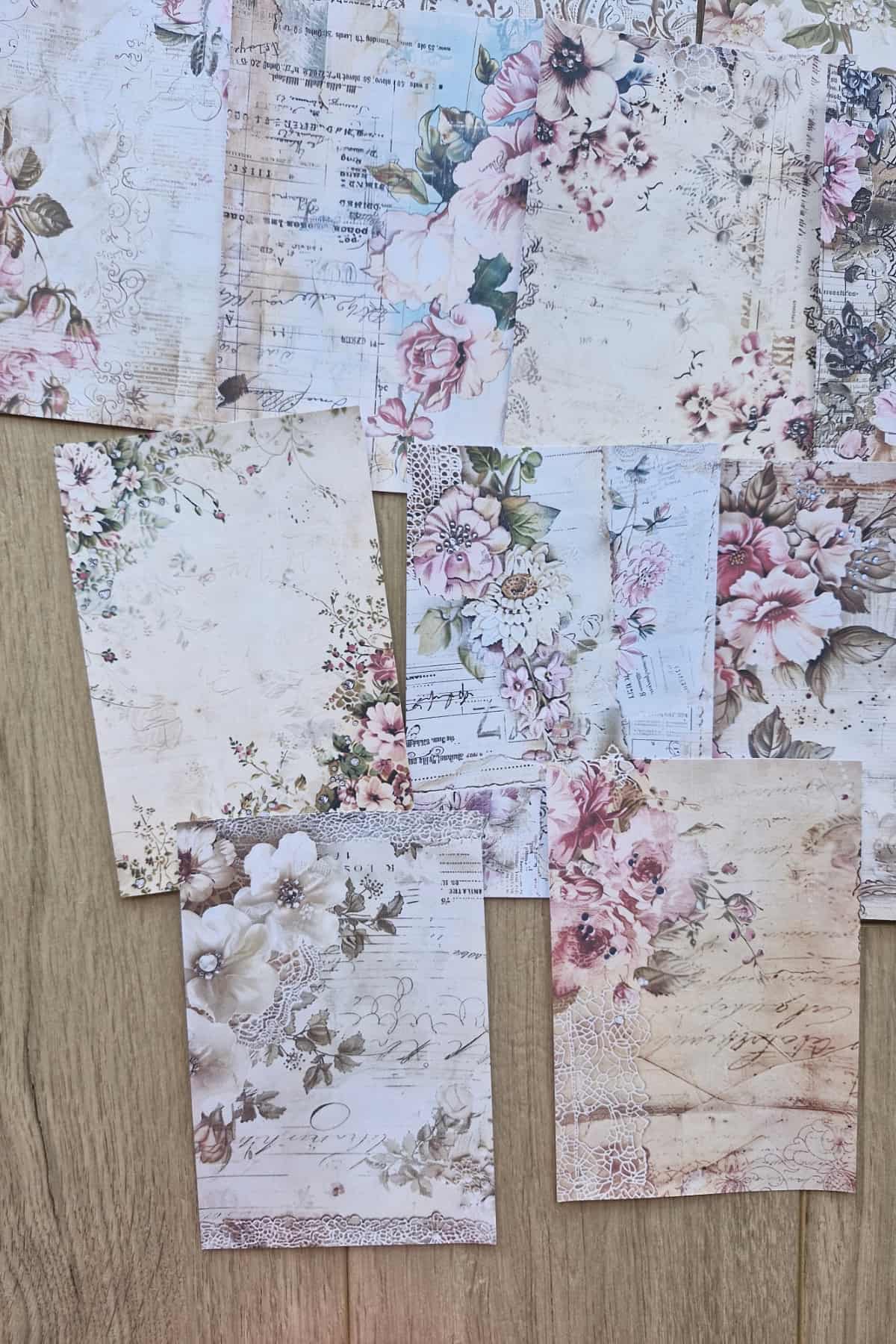 15 Adet Eskitme Vintage Çiçek Temalı Scrapbook Kağıt Seti Bullet Journal Dekupaj Kağıdı