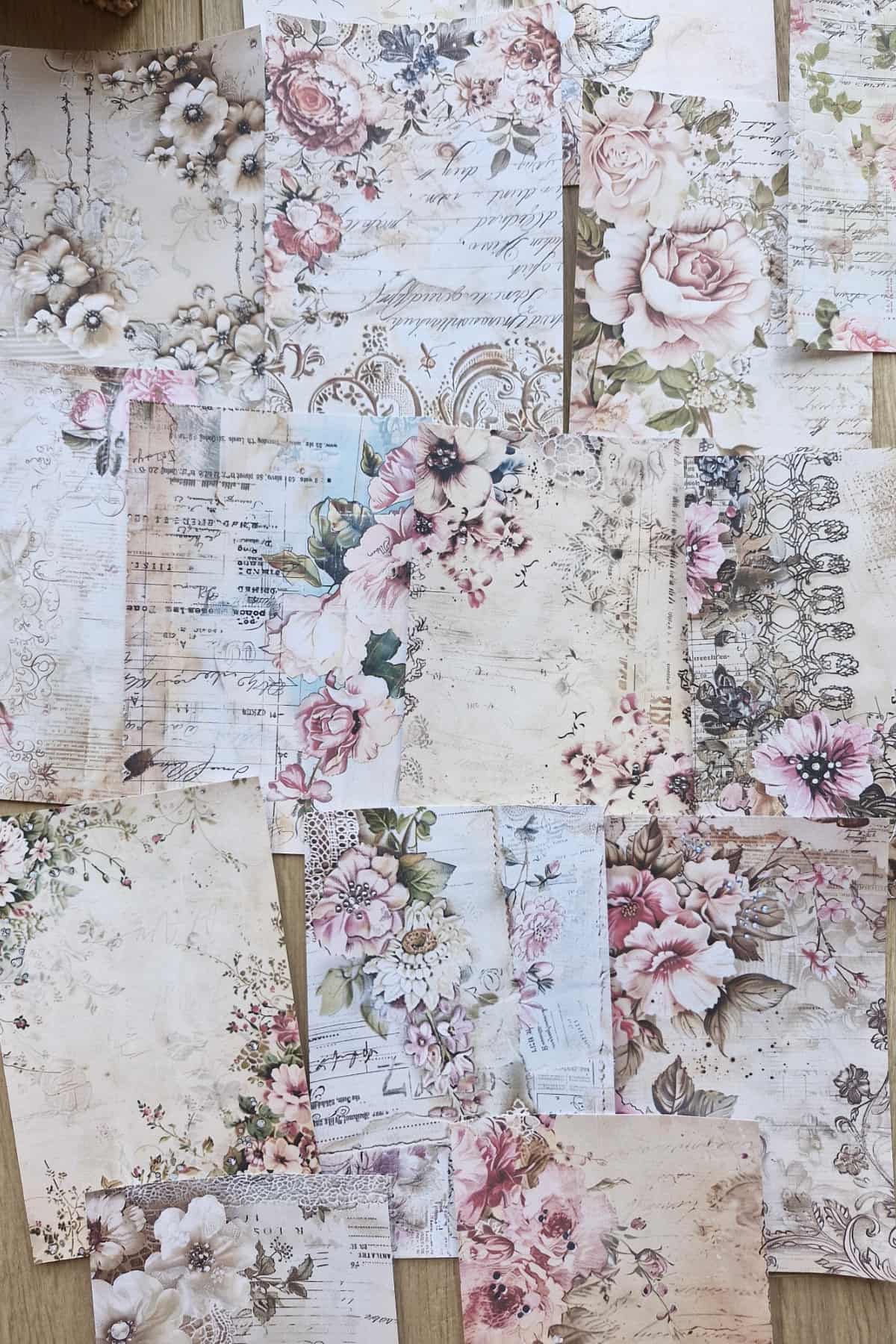 15 Adet Eskitme Vintage Çiçek Temalı Scrapbook Kağıt Seti Bullet Journal Dekupaj Kağıdı