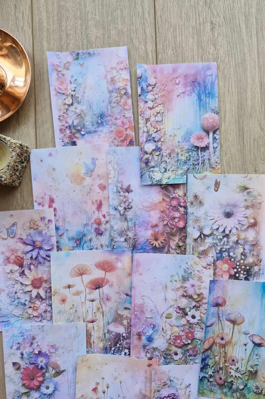 15 Adet Eskitme Vintage Suluboya Orman Temalı Scrapbook Kağıt Seti Bullet Journal Dekupaj Kağıdı