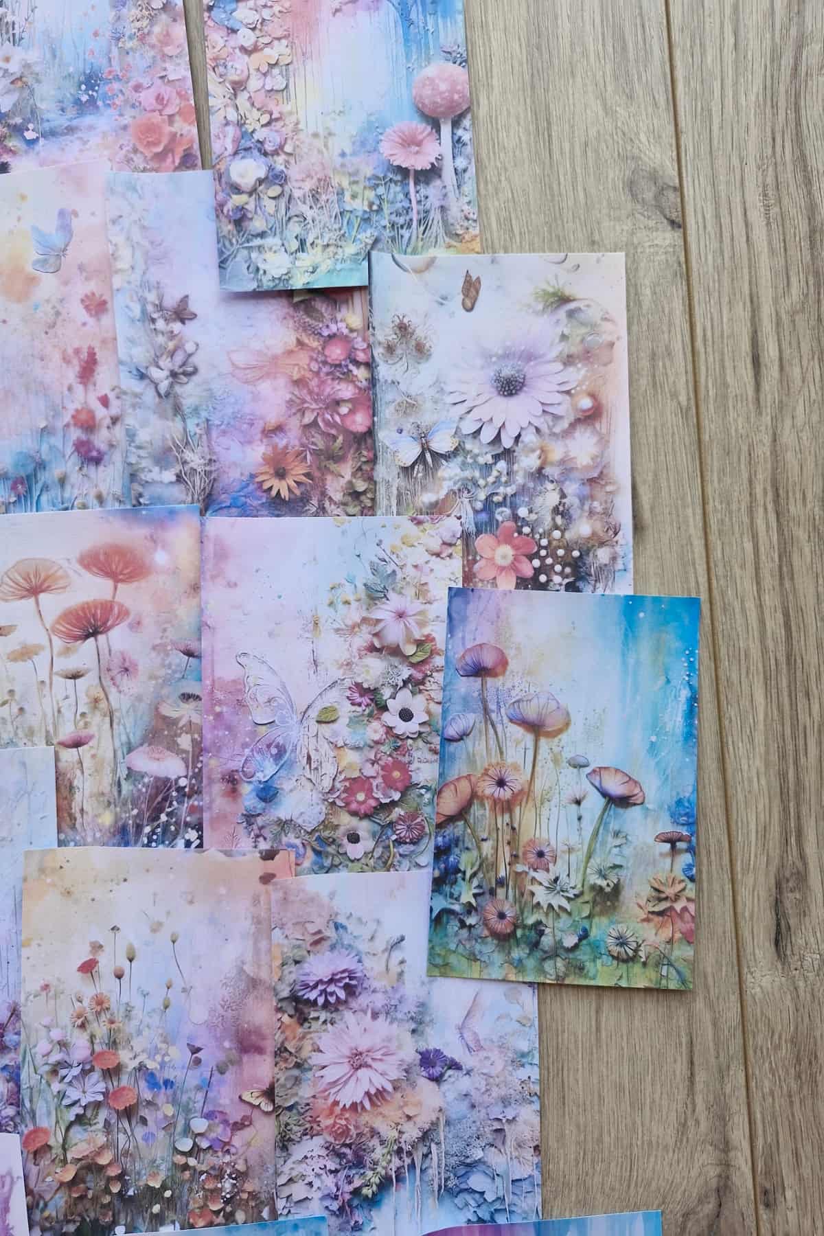 15 Adet Eskitme Vintage Suluboya Orman Temalı Scrapbook Kağıt Seti Bullet Journal Dekupaj Kağıdı