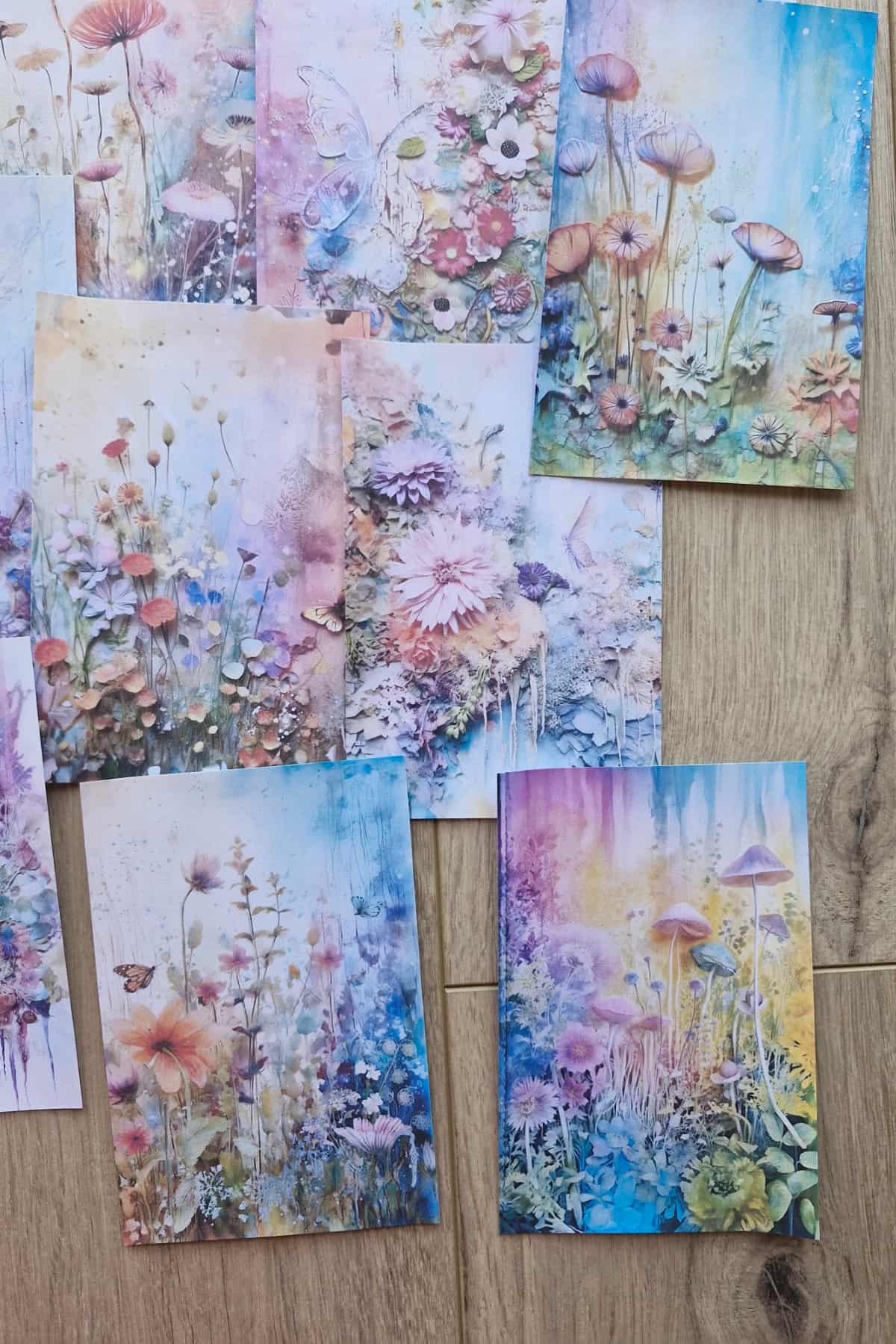 15 Adet Eskitme Vintage Suluboya Orman Temalı Scrapbook Kağıt Seti Bullet Journal Dekupaj Kağıdı