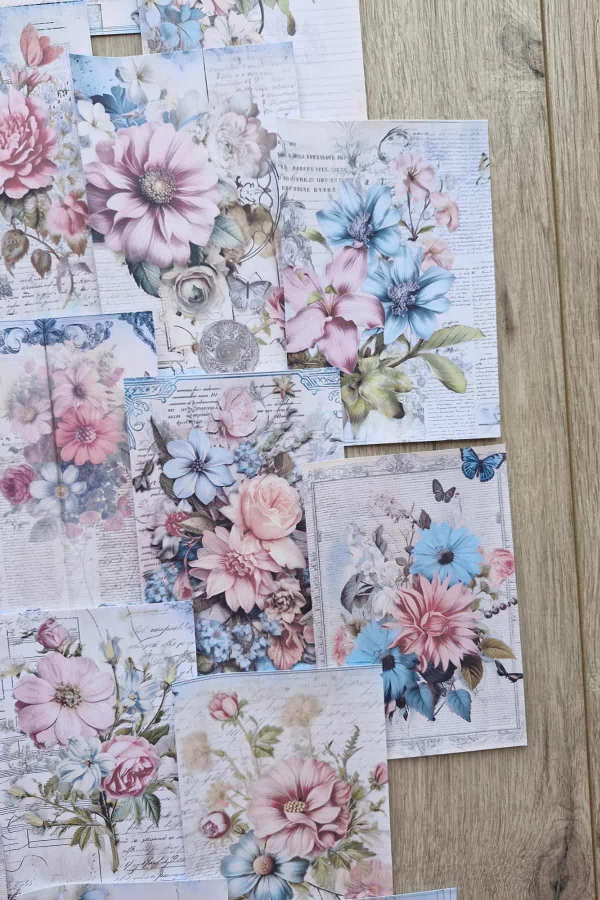 15 Adet Eskitme Vintage Pembe Mavi Temalı Scrapbook Kağıt Seti Bullet Journal Dekupaj Kağıdı