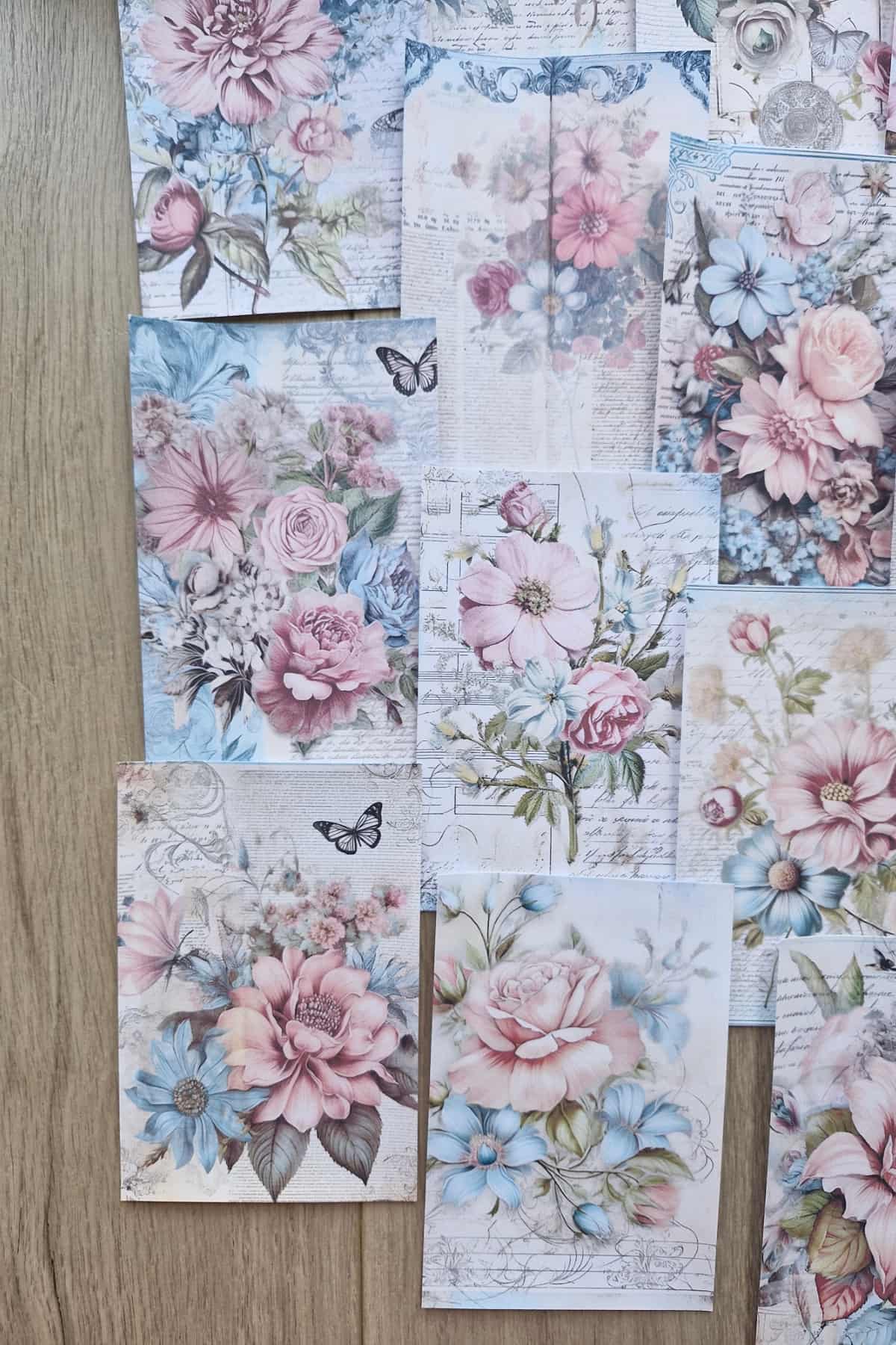 15 Adet Eskitme Vintage Pembe Mavi Temalı Scrapbook Kağıt Seti Bullet Journal Dekupaj Kağıdı