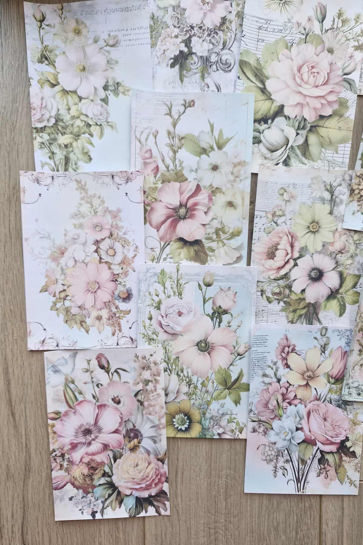 15 Adet Eskitme Vintage Pembe Gül Temalı Scrapbook Kağıt Seti Bullet Journal Dekupaj Kağıdı