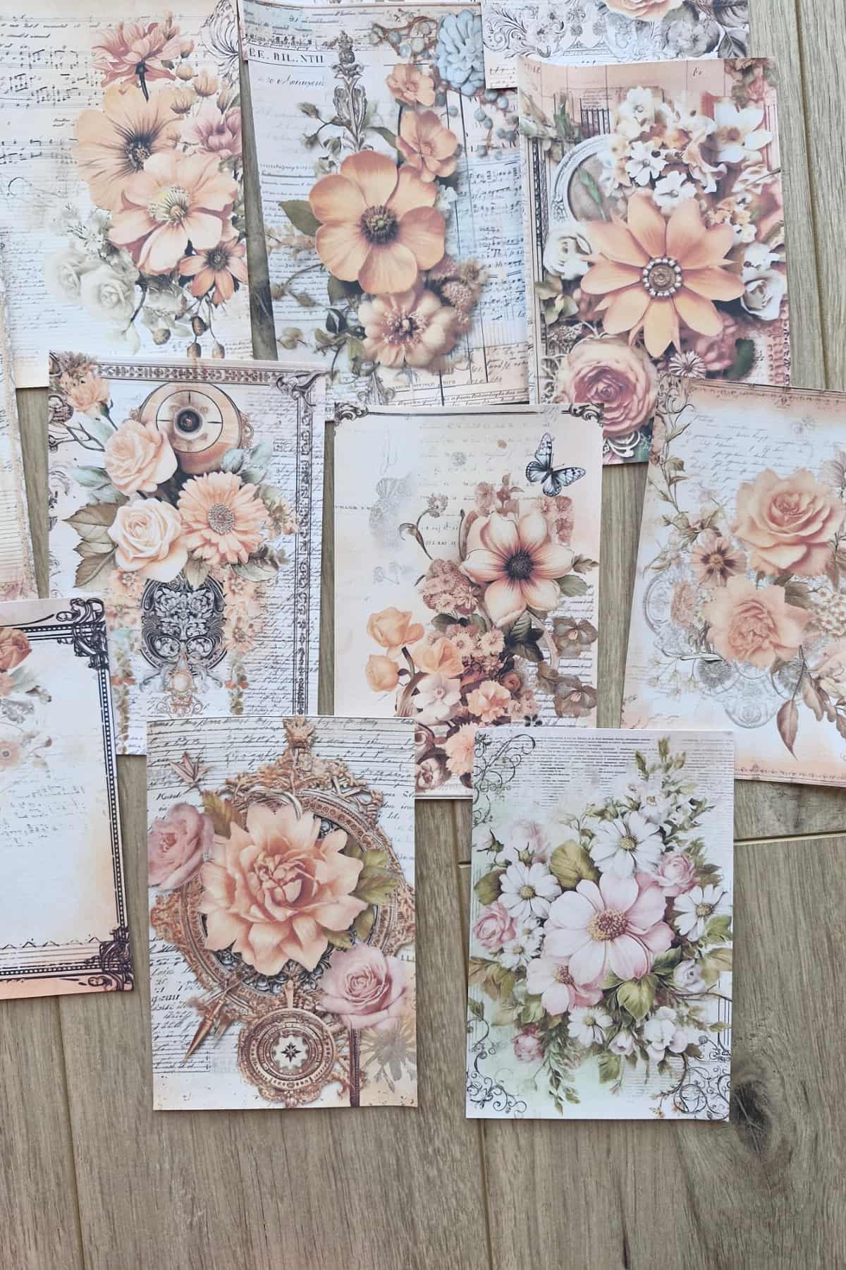 15 Adet Eskitme Vintage Turuncu Gül Temalı Scrapbook Kağıt Seti Bullet Journal Dekupaj Kağıdı