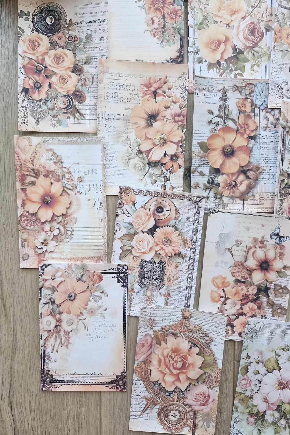 15 Adet Eskitme Vintage Turuncu Gül Temalı Scrapbook Kağıt Seti Bullet Journal Dekupaj Kağıdı