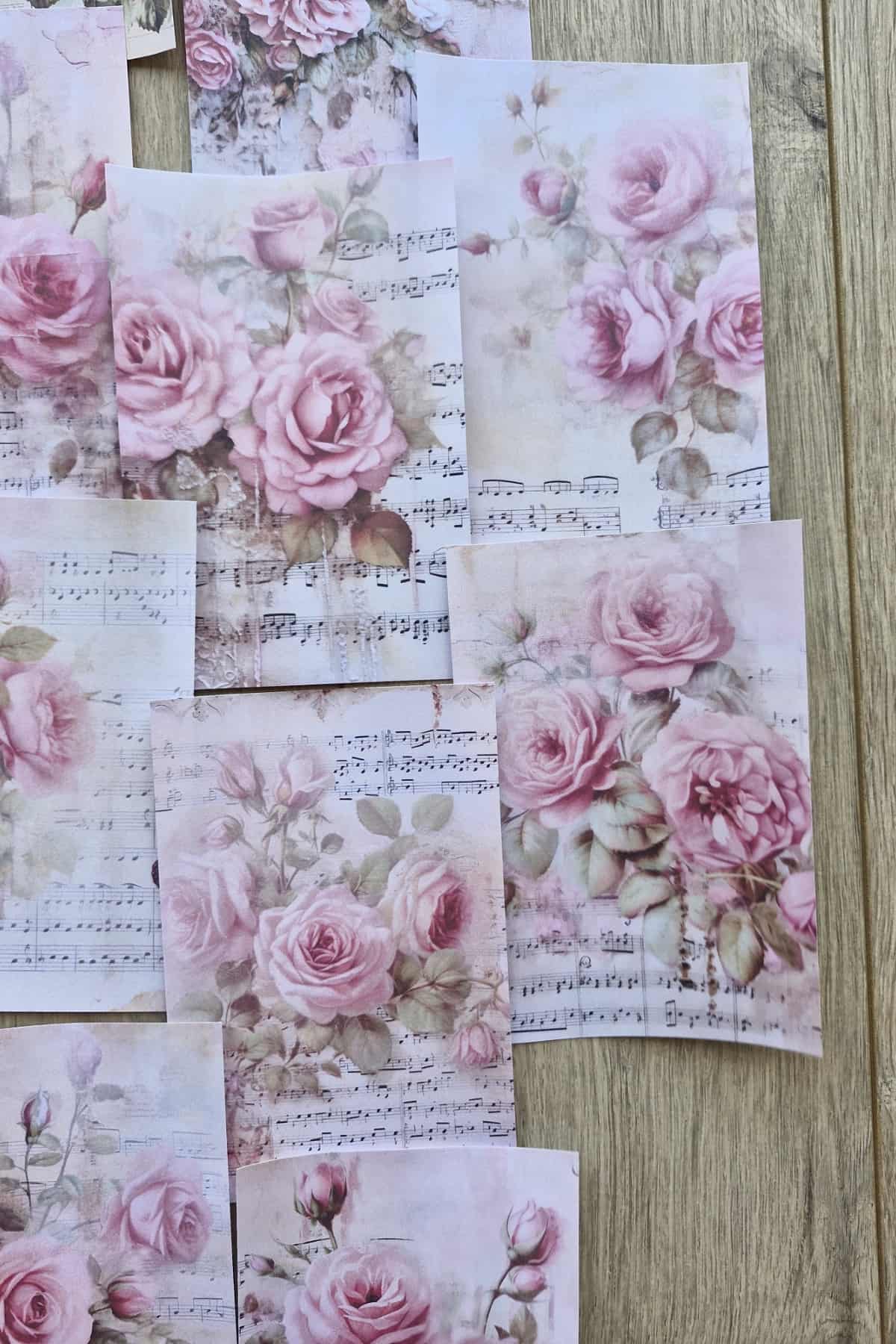 12 Adet Eskitme Vintage Pembe Gül Temalı Scrapbook Kağıt Seti Bullet Journal Dekupaj Kağıdı Nota