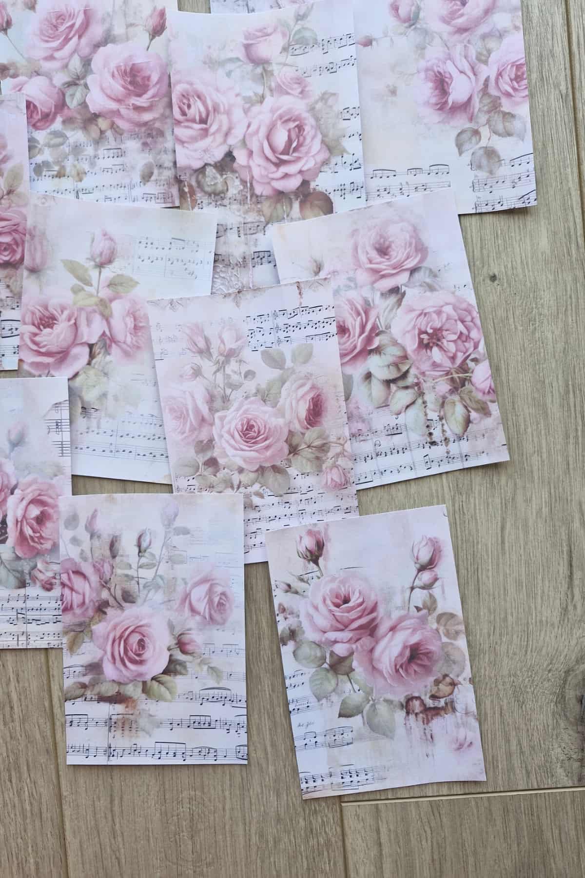 12 Adet Eskitme Vintage Pembe Gül Temalı Scrapbook Kağıt Seti Bullet Journal Dekupaj Kağıdı Nota