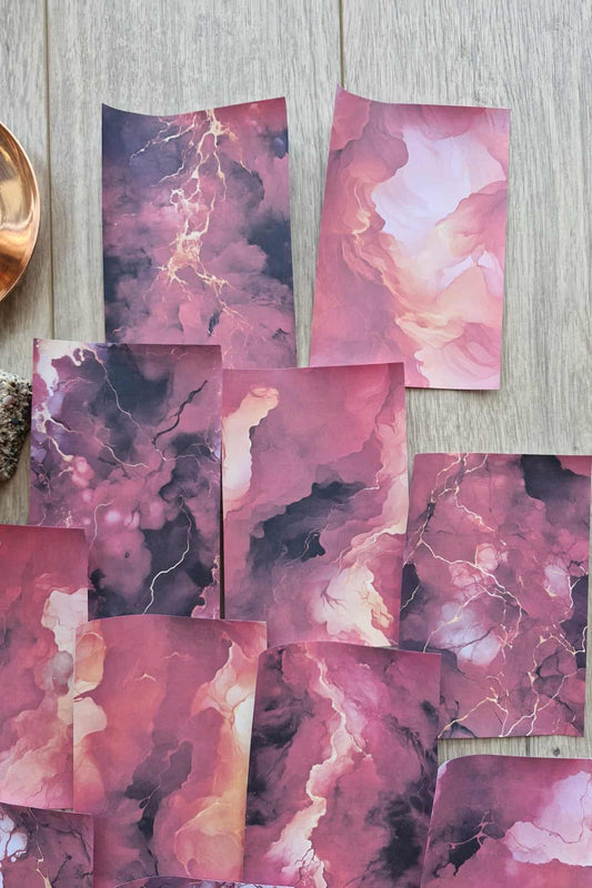 15 Adet Kırmızı Temalı Scrapbook Kağıt Seti Bullet Journal Dekupaj Kağıdı Duman Mermer