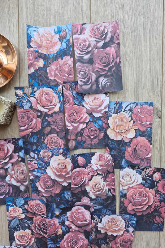 15 Adet Eskitme Vintage Vitray Çiçek Temalı Scrapbook Kağıt Seti Bullet Journal Dekupaj Kağıdı