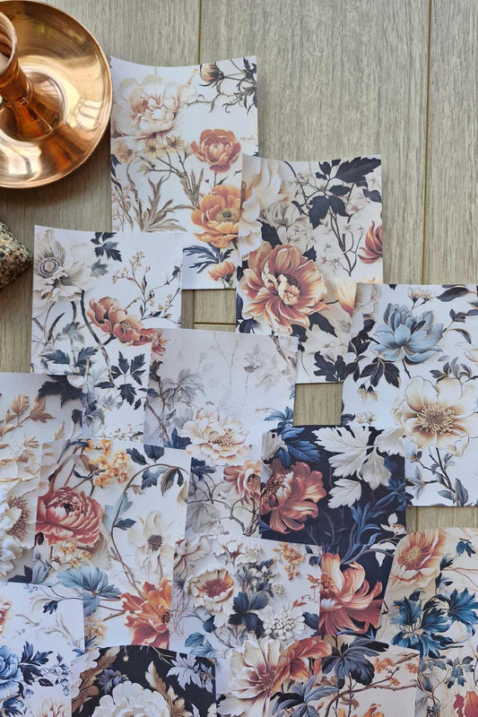 15 Adet Eskitme Vintage Çiçek Temalı Scrapbook Kağıt Seti Bullet Journal Dekupaj Kağıdı