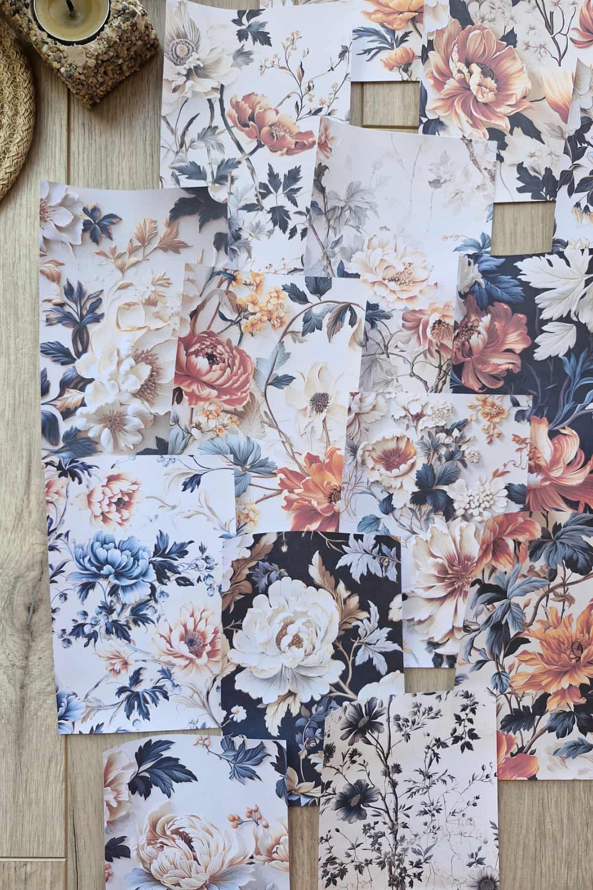 15 Adet Eskitme Vintage Çiçek Temalı Scrapbook Kağıt Seti Bullet Journal Dekupaj Kağıdı