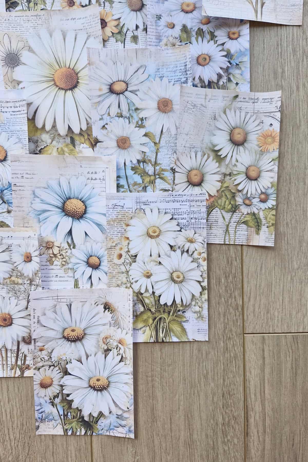 15 Adet Eskitme Vintage Papatya Temalı Scrapbook Kağıt Seti Bullet Journal Dekupaj Kağıdı