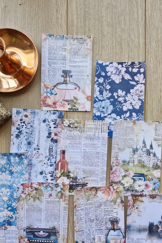 15 Adet Eskitme Vintage Çiçek Temalı Scrapbook Kağıt Seti Bullet Journal Dekupaj Kağıdı Parfüm