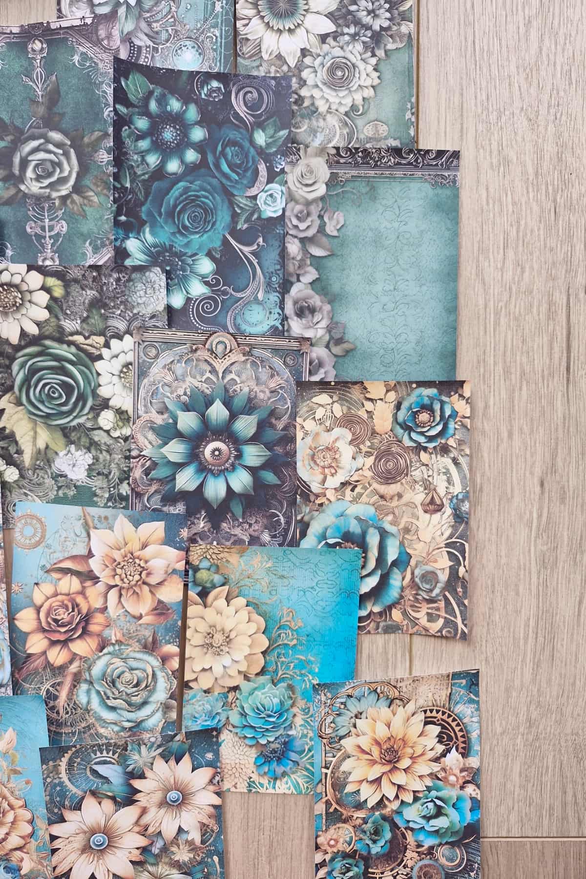 15 Adet Eskitme Vintage Zümrüt Yeşil Temalı Scrapbook Kağıt Seti Bullet Journal Dekupaj Kağıdı Çiçek