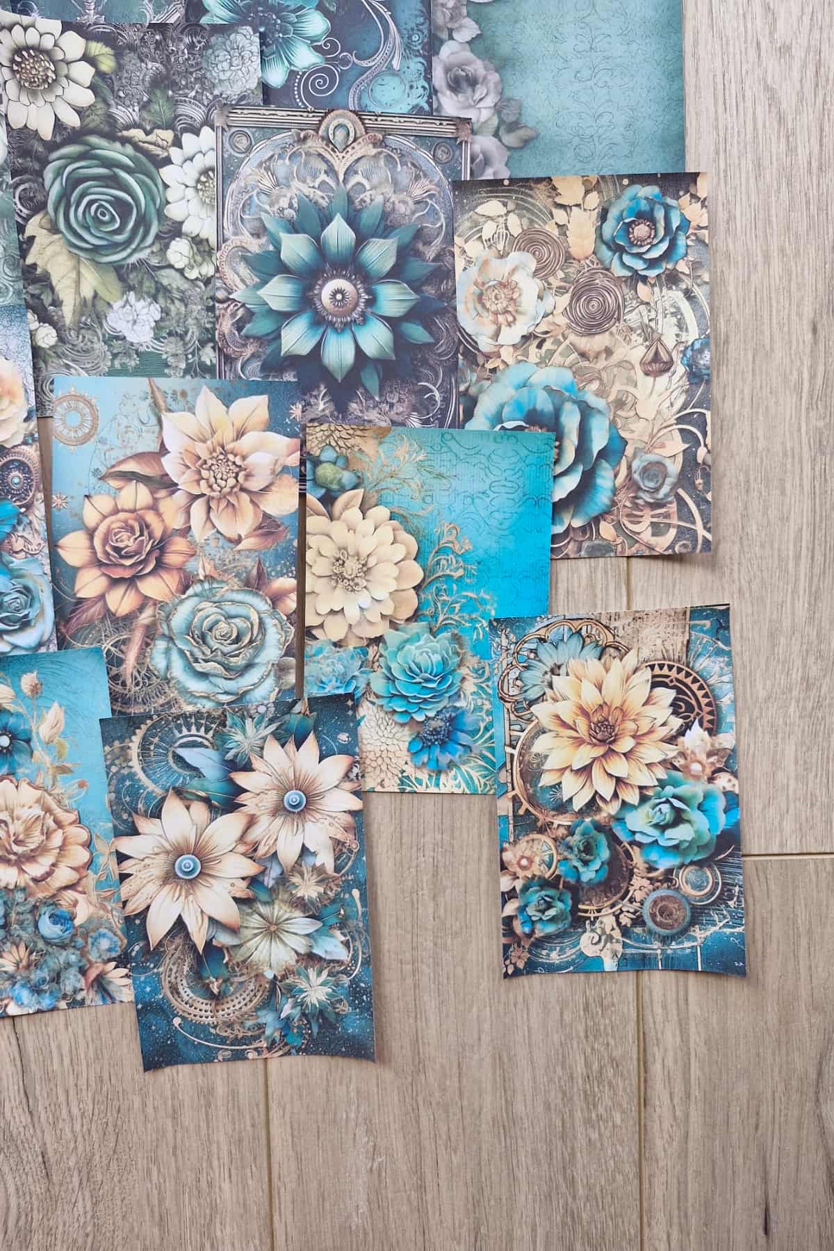15 Adet Eskitme Vintage Zümrüt Yeşil Temalı Scrapbook Kağıt Seti Bullet Journal Dekupaj Kağıdı Çiçek