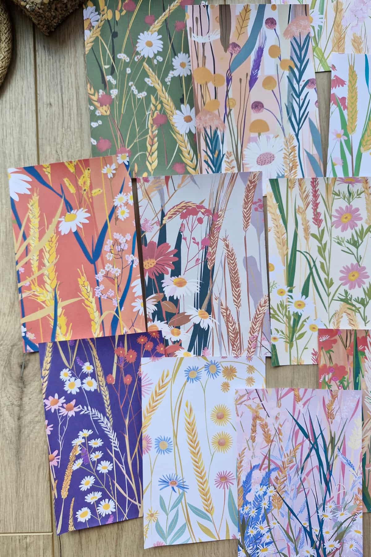 12 Adet Pastel Renkli Çiçek Temalı Scrapbook Kağıt Seti Bullet Journal Dekupaj Kağıdı