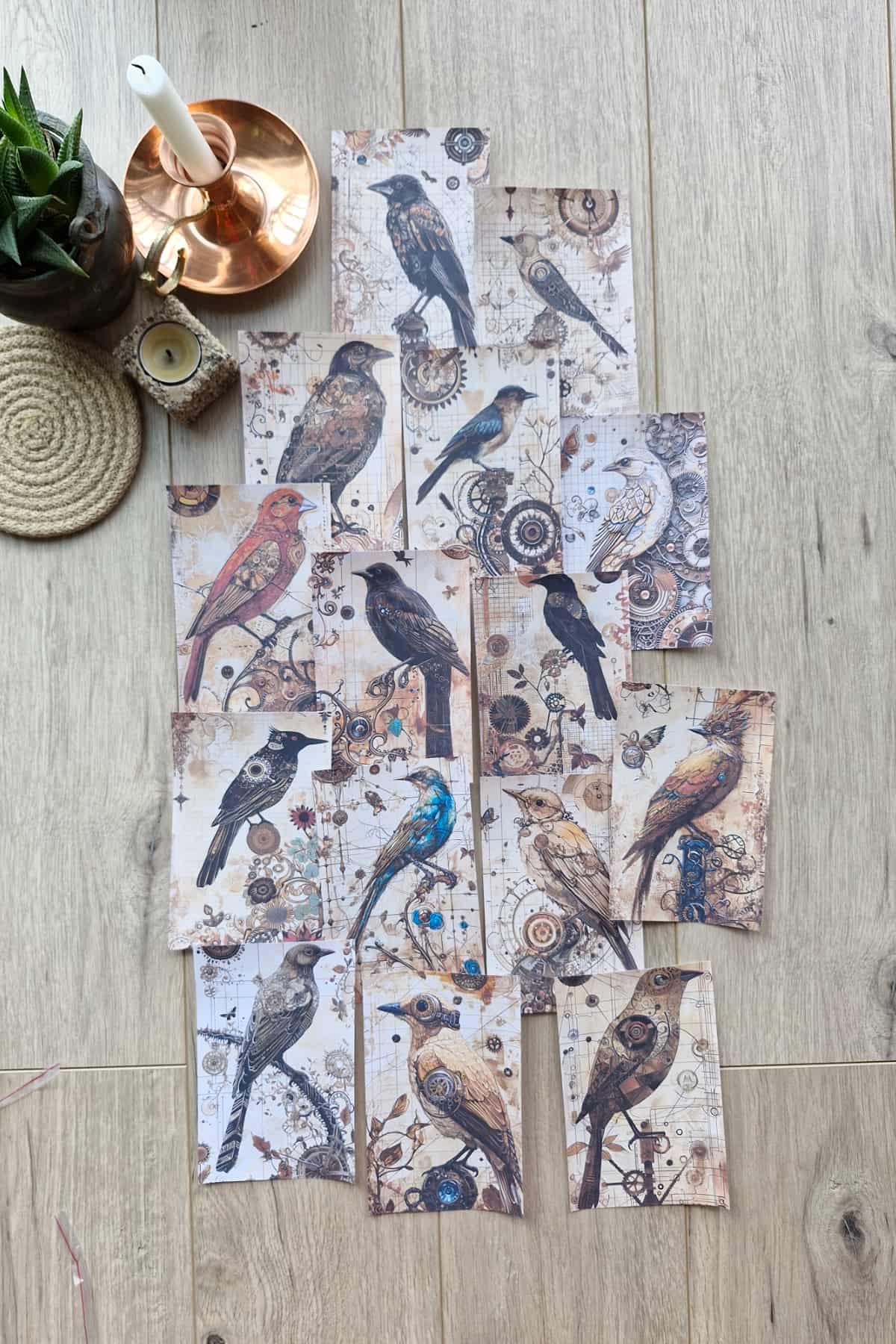 15 Adet Eskitme Vintage Karga Temalı Scrapbook Kağıt Seti Bullet Journal Dekupaj Kağıdı Gothic