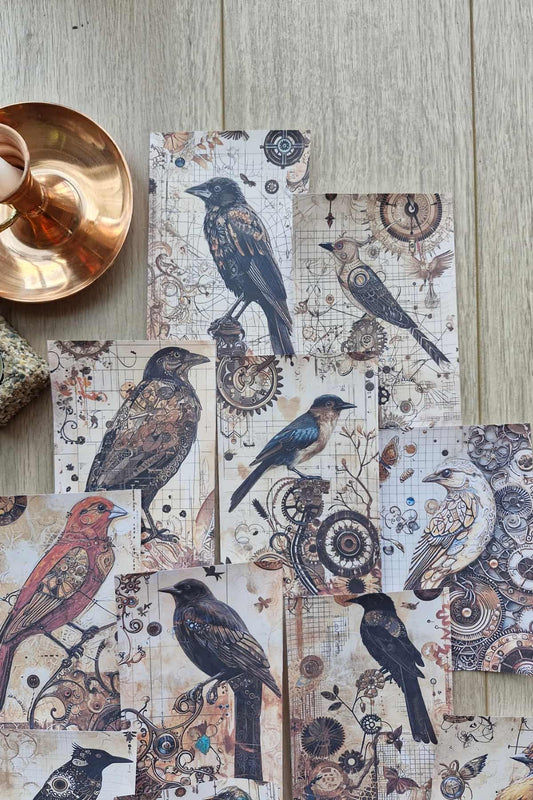 15 Adet Eskitme Vintage Karga Temalı Scrapbook Kağıt Seti Bullet Journal Dekupaj Kağıdı Gothic