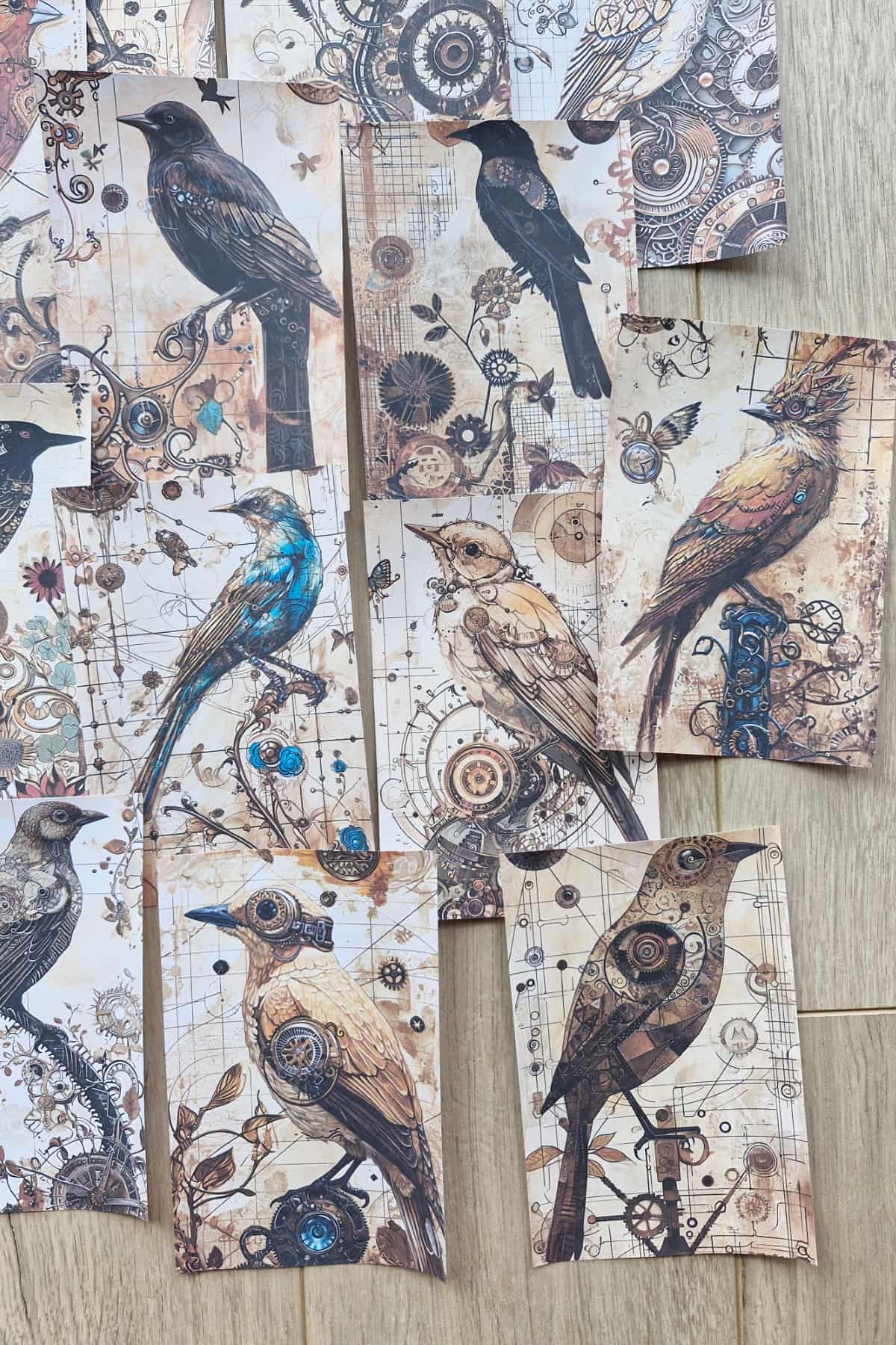 15 Adet Eskitme Vintage Karga Temalı Scrapbook Kağıt Seti Bullet Journal Dekupaj Kağıdı Gothic