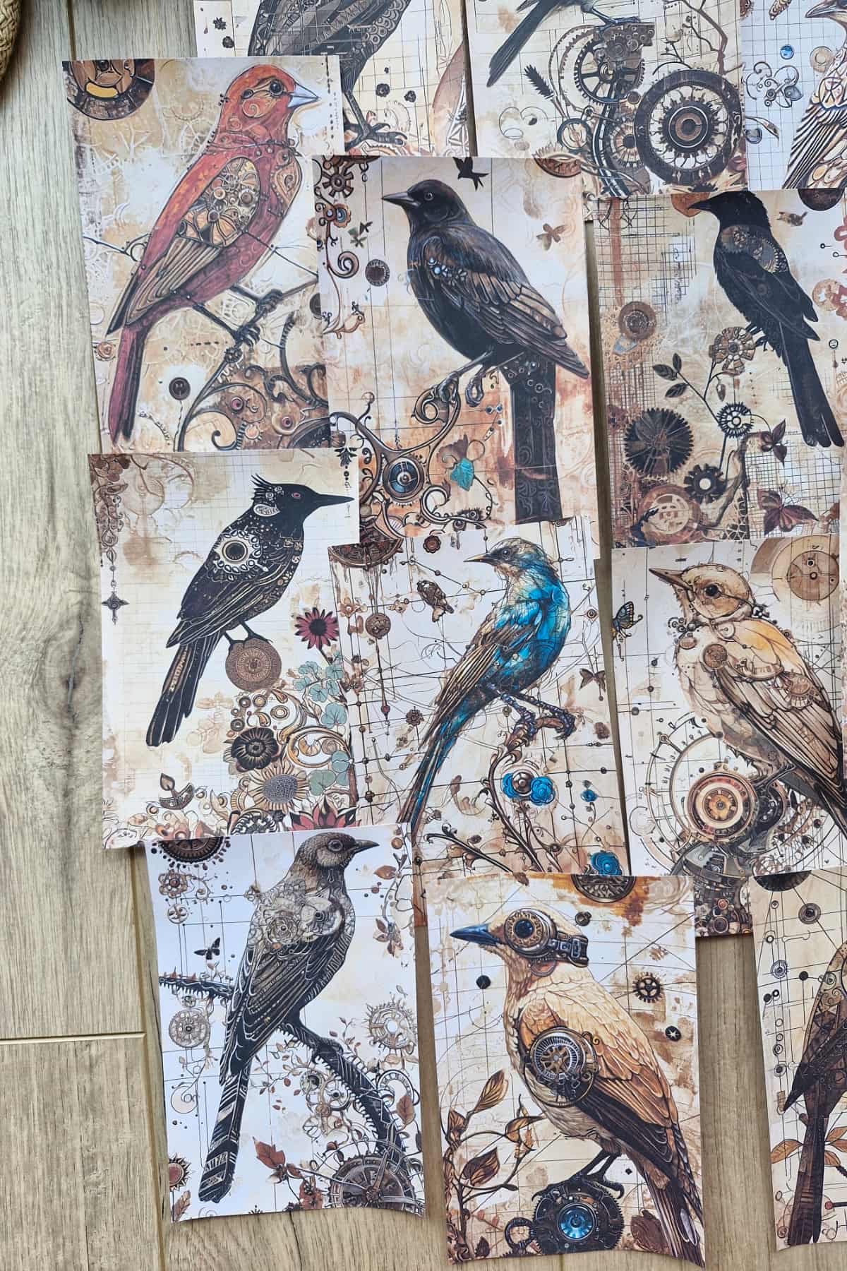 15 Adet Eskitme Vintage Karga Temalı Scrapbook Kağıt Seti Bullet Journal Dekupaj Kağıdı Gothic