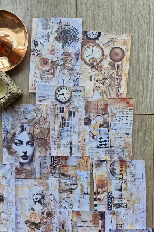 15 Adet Eskitme Vintage Temalı Scrapbook Kağıt Seti Bullet Journal Dekupaj Kağıdı