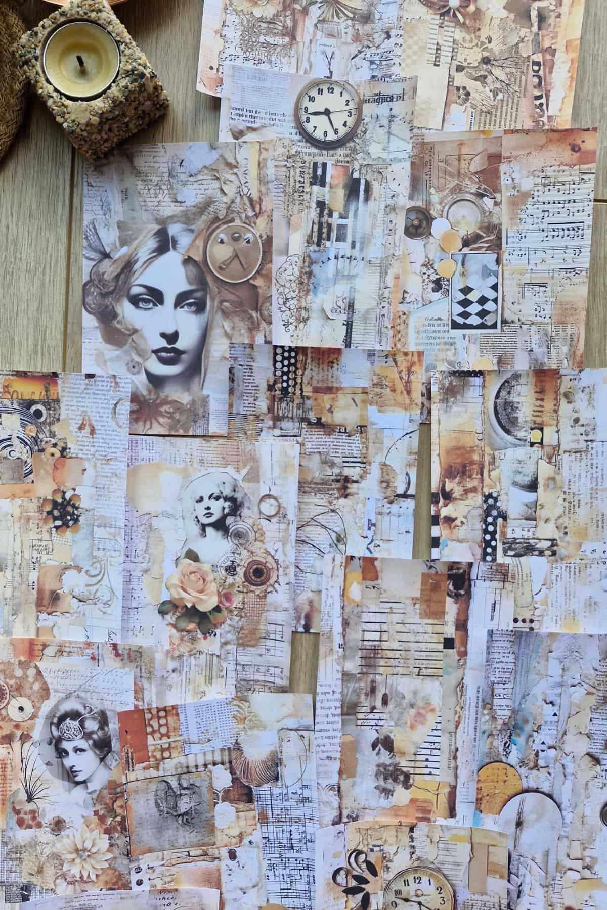 15 Adet Eskitme Vintage Temalı Scrapbook Kağıt Seti Bullet Journal Dekupaj Kağıdı