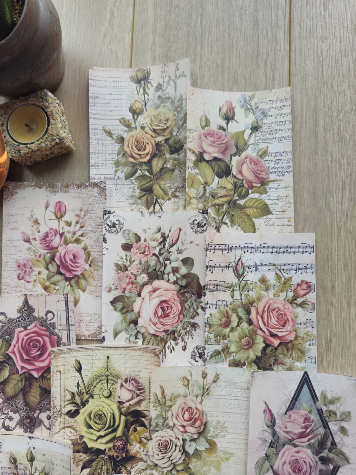 15 Adet Vintage Gül Scrapbook Kağıt Seti Bullet Journal Dekupaj Kağıdı