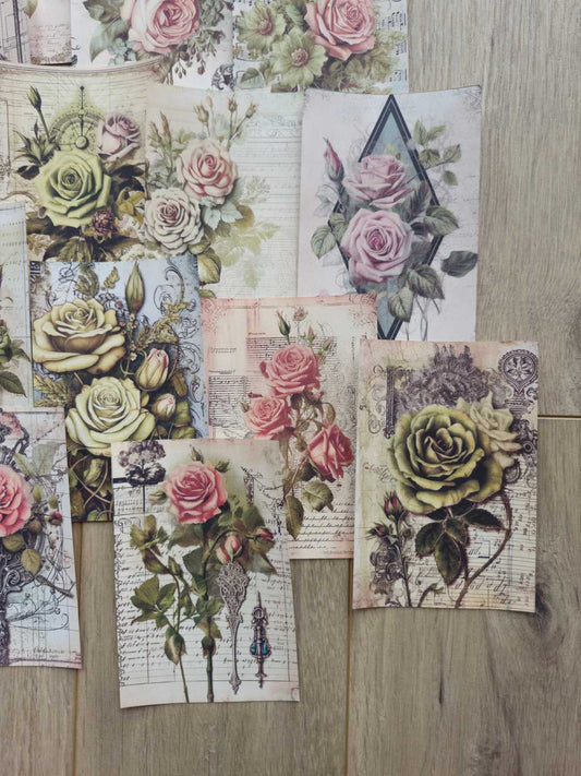 15 Adet Vintage Gül Scrapbook Kağıt Seti Bullet Journal Dekupaj Kağıdı