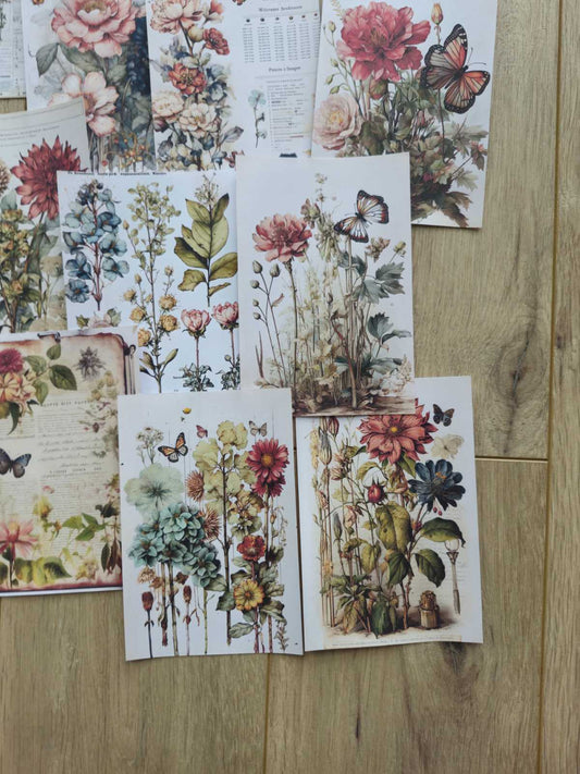 15 Adet Vintage Kelebek Çiçek Scrapbook Kağıt Seti Bullet Journal Dekupaj Kağıdı
