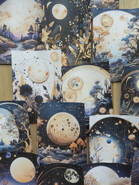 15 Adet Siyah Ay Temalı Scrapbook Kağıt Seti Bullet Journal Dekupaj Kağıdı