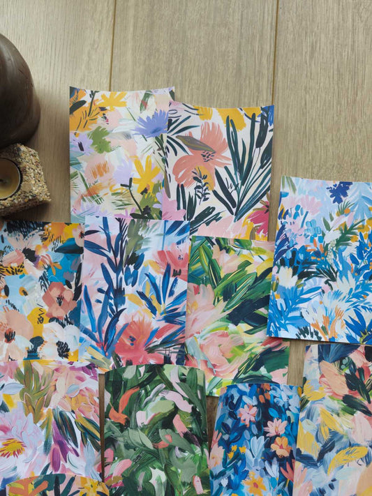 15 Adet Yağlı Boya Çiçek Temalı Scrapbook Kağıt Seti Bullet Journal Dekupaj Kağıdı