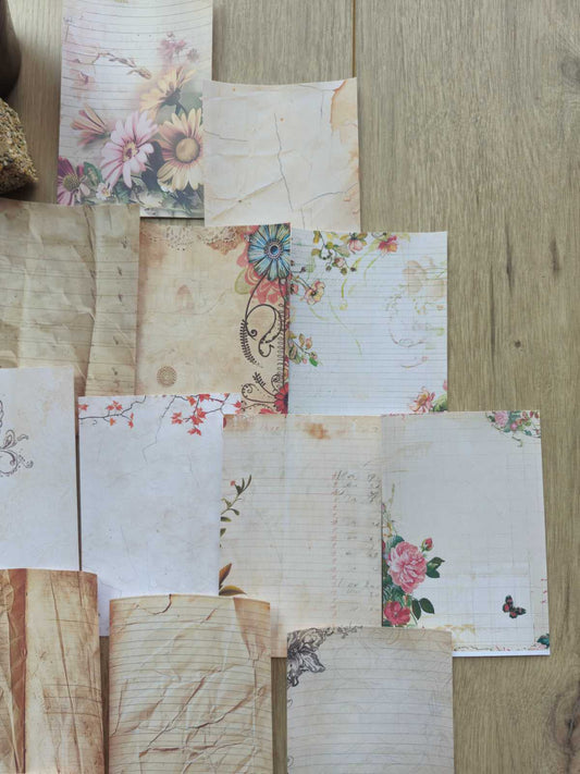 15 Adet Eskitme Vintage Kağıt Çiçek Temalı Scrapbook Kağıt Seti Bullet Journal Dekupaj Kağıdı