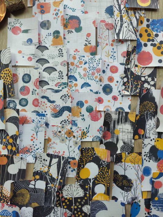 45 Adet Japon Sanatı Soyut Temalı Scrapbook Kağıt Seti Bullet Journal Dekupaj Kağıdı