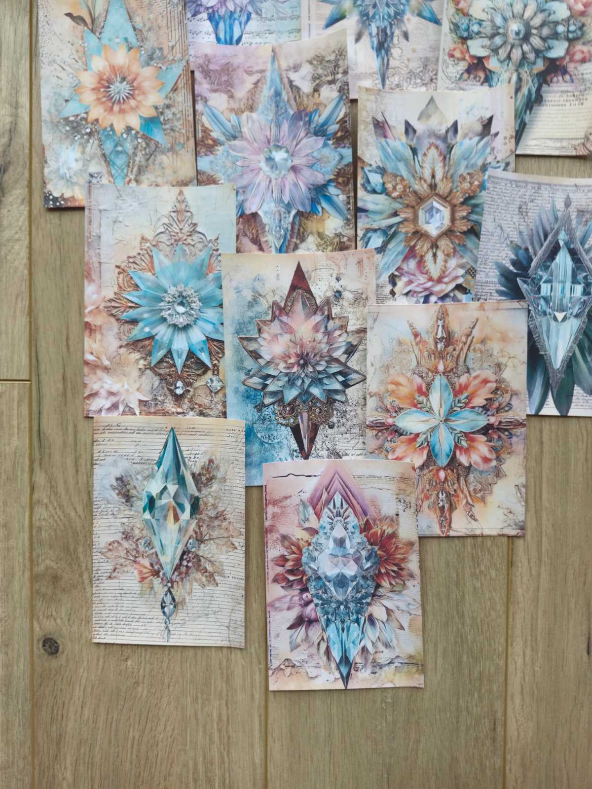 15 Adet Vintage Kristal Çiçek Temalı Scrapbook Kağıt Seti Bullet Journal Dekupaj Kağıdı