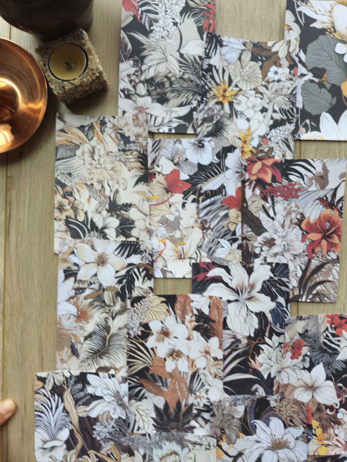 15 Adet Kırmızı Siyah Beyaz Çiçek Temalı Scrapbook Kağıt Seti Bullet Journal Dekupaj Kağıdı