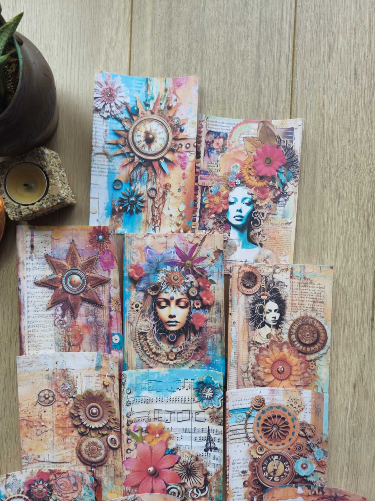 15 Adet Renkli Pusula Temalı Scrapbook Kağıt Seti Bullet Journal Dekupaj Kağıdı Bohem