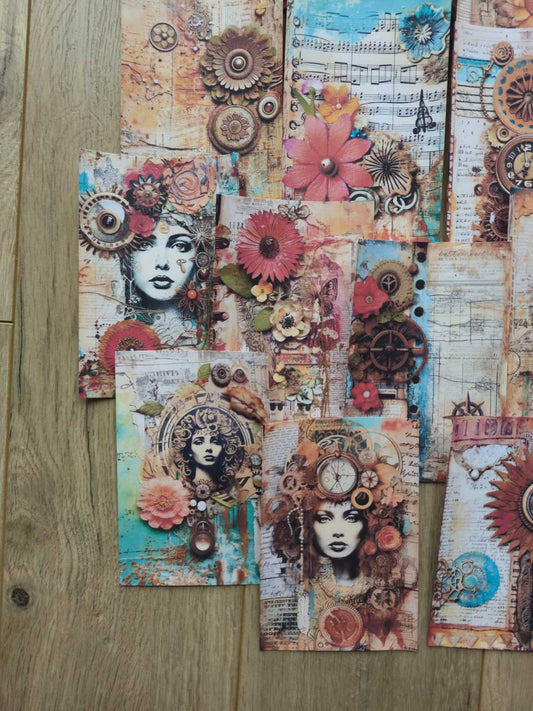 15 Adet Renkli Pusula Temalı Scrapbook Kağıt Seti Bullet Journal Dekupaj Kağıdı Bohem