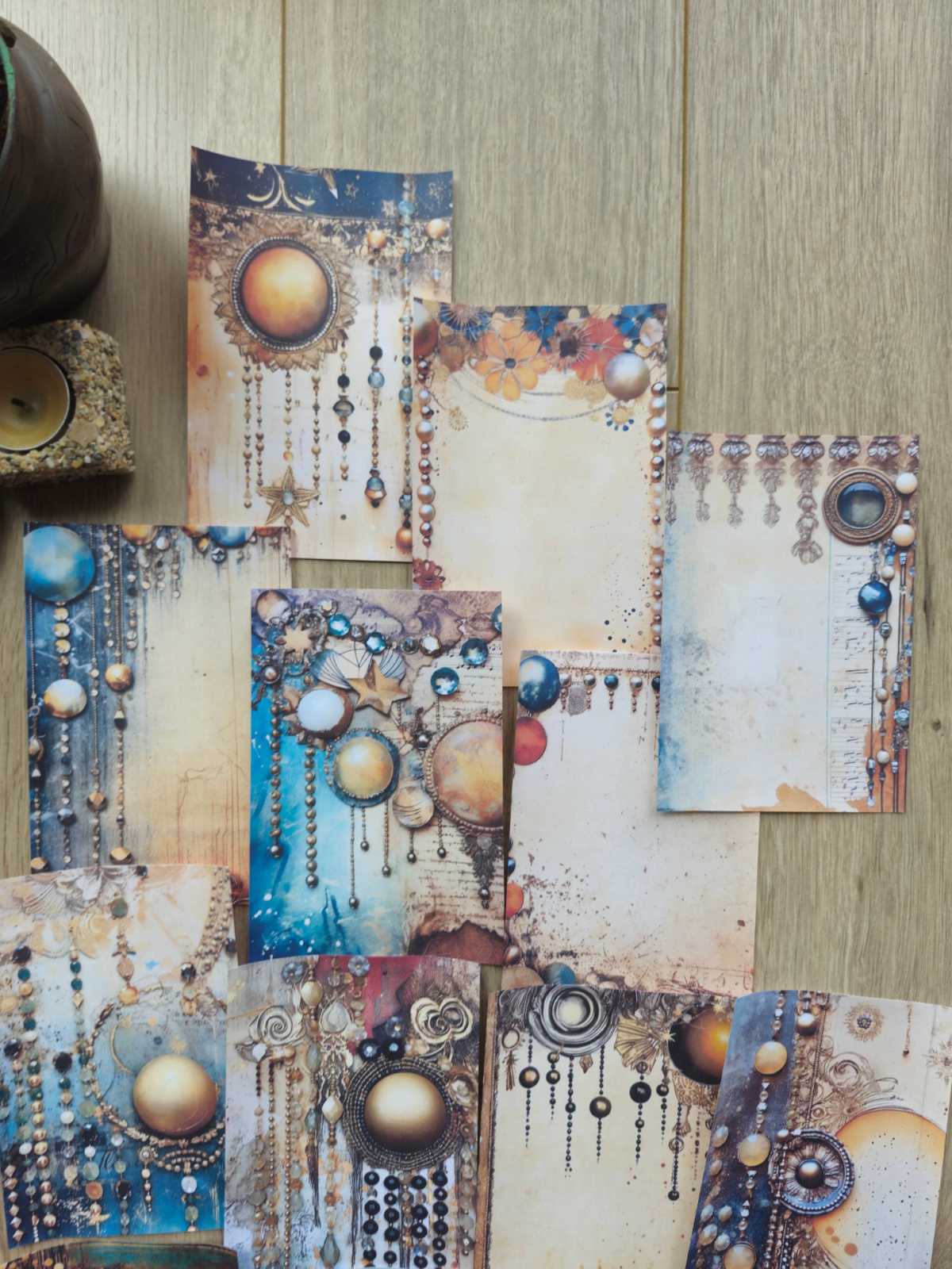 15 Adet Otantik Karışık Boncuk Temalı Scrapbook Kağıt Seti Bullet Journal Dekupaj Kağıdı
